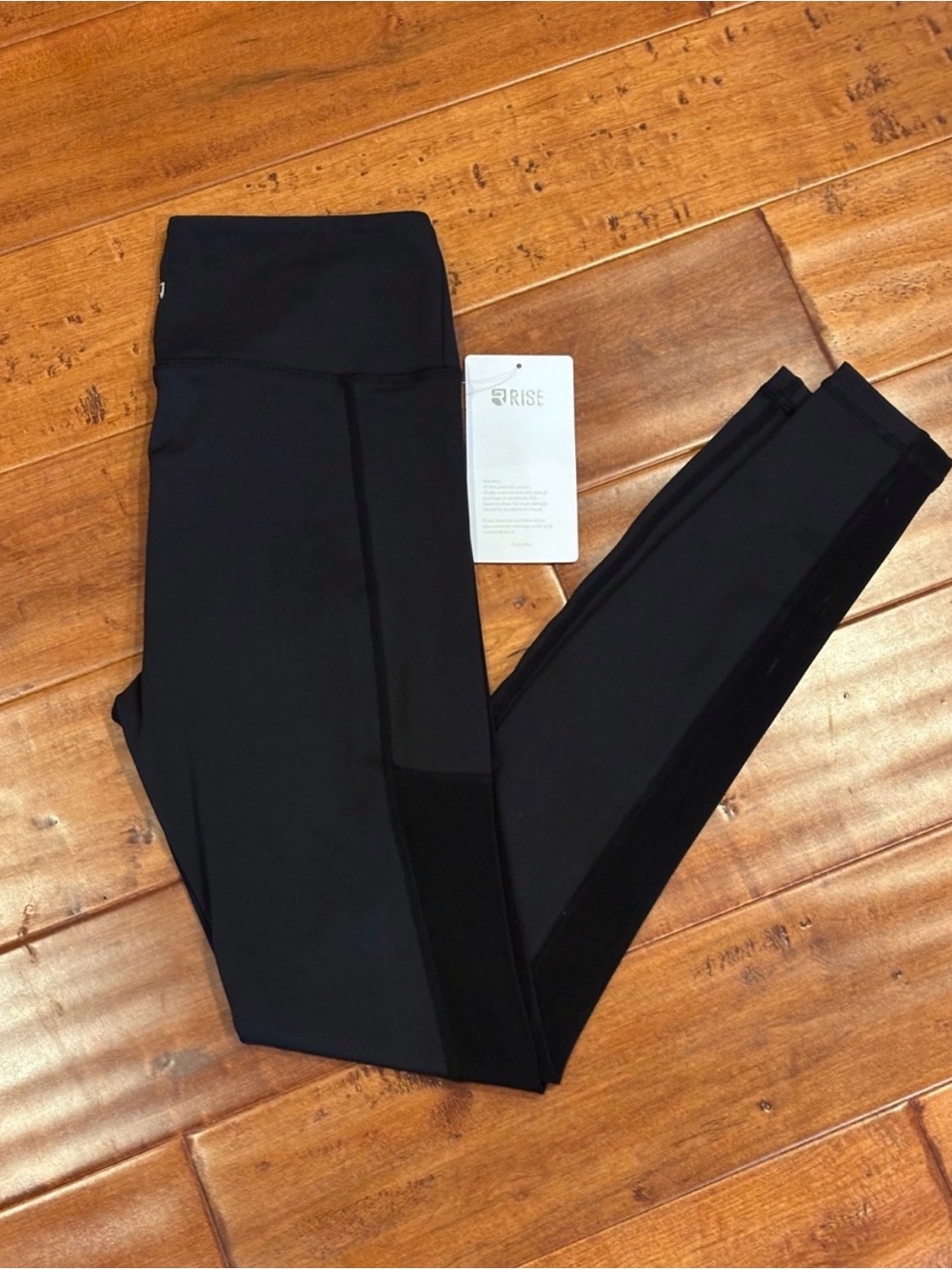 Rise High Waisted Leggings Black Leggings with Mesh Detail Size Small